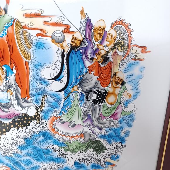 A Chinese Framed Tile Painting Depicting Immortals On The Ocean - Picture 8 of 10